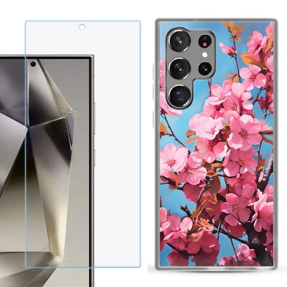 OneToughShield ® Compatible with Samsung Galaxy S24 Ultra, Shockproof Phone Case, with Tempered Glass Screen Protector - Spring Blossom