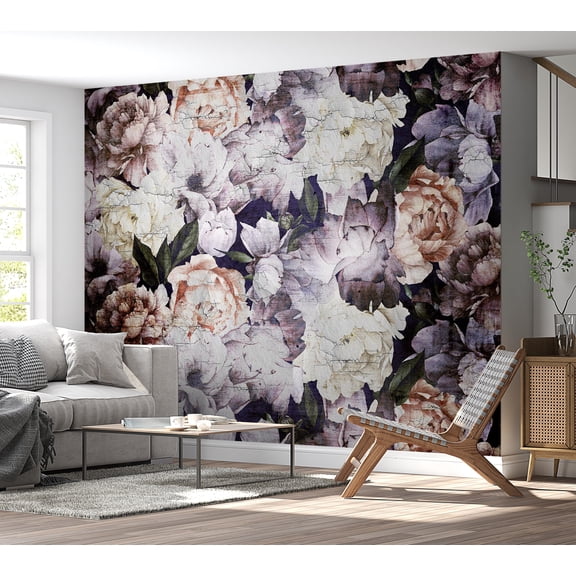 Floral Wallpaper Wall Mural - Retro Flower Motif