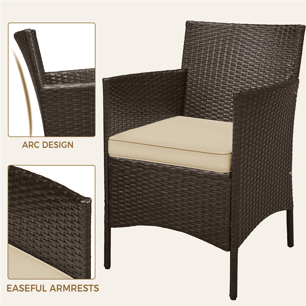 Renwick 3-Piece Rattan Furniture Set with 1 Side Table and 2 Chairs, Brown/Khaki