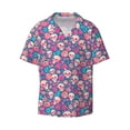 thumbnail image 2 of Lsque colorful Skull flower print Men's Cuban Collar Short Sleeve Shirt Summer Beachwear Casual Button Down Fashionable Vacation Leisure Shirt-Small, 2 of 7