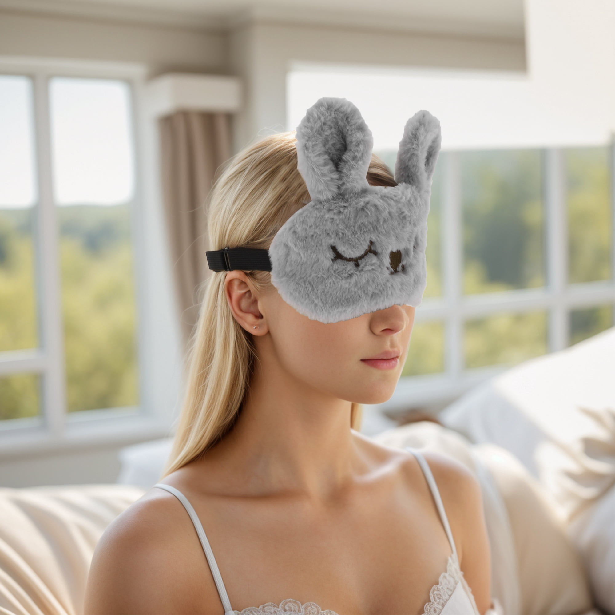 Unique Bargains Soft Rabbit Eyes Sleep Mask Gray for Comfortable Sleep and Relaxation