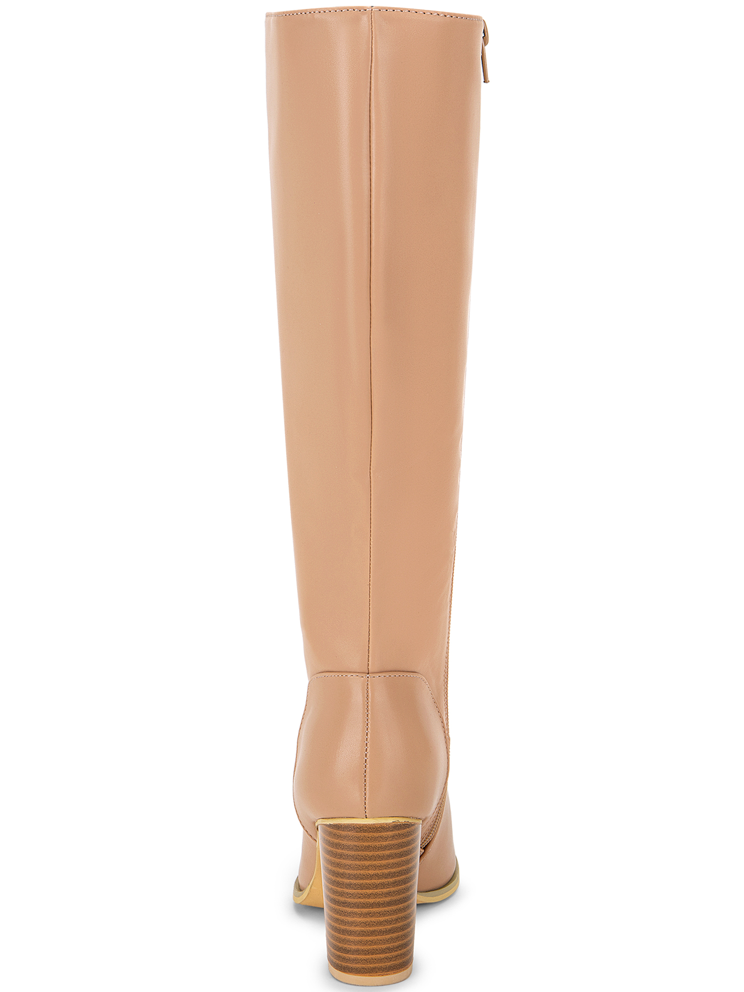 DARING DIVA Women's Round Toe Block Heeled Knee High Boots Nude 7.5