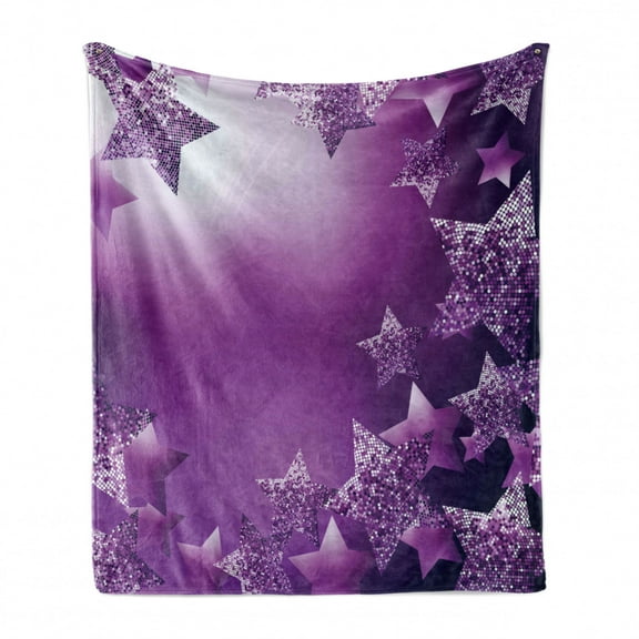 Christmas Soft Flannel Fleece Throw Blanket, Xmas Stars Backdrop with Vibrant Fractal Little Squares Abstract Design, Cozy Plush for Indoor and Outdoor Use, 50" x 70", Purple, by Ambesonne