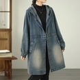 thumbnail image 4 of Roncen Women's Denim Trench Coat - Hooded Single-Breasted Mid-Length Jacket with Front Pockets, Casual Button-Up Coat for Spring Fall Outerwear, 4 of 7