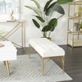 thumbnail image 2 of DecMode Velvet Tufted Bench with Gold Metal Legs, White, 2 of 12