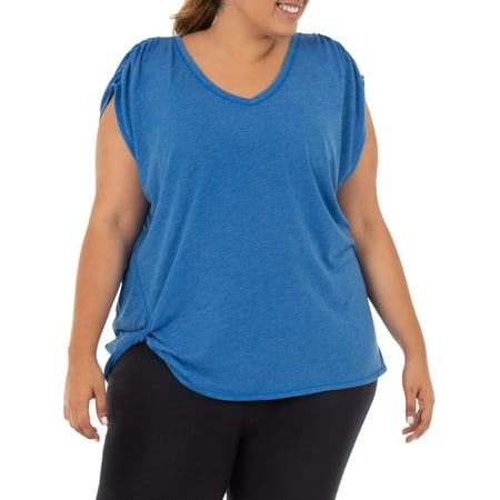 Shirred Knot - Women's Plus Size Active Shirred Sleeve T-shirt with Side Knot