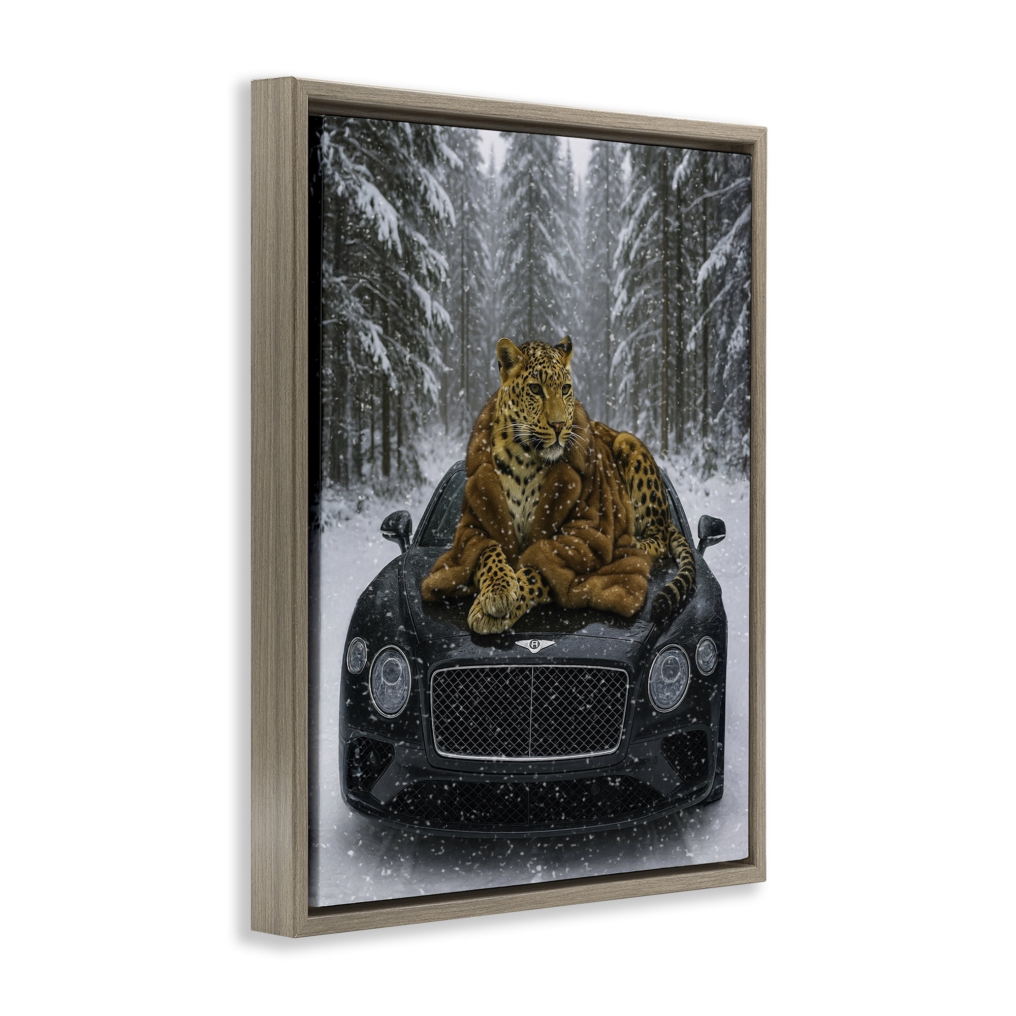 Stupell Industries Luxurious Leopard Winter Woods Brown Framed Floater Canvas Wall Art, design by Grotto Studios