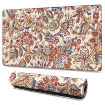 Long Mouse Pads for Desk,Beige Floral and Paisley Pattern Desk Mats on Top Of Desks, Desk Mouse Pad Extra Large with 3mm Non-Slip Base and Stitched Edge for Gaming,Office,Work,Home 47.3"x23.6"