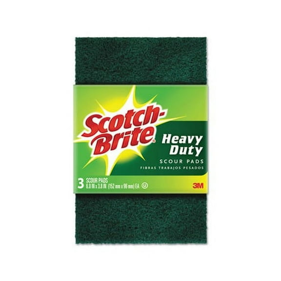 Heavy-Duty Scour Pad 3.8w x 6"L, Green, 3/Pack, 10 Packs/Carton