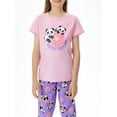 thumbnail image 2 of Beezizac Girls Panda Print Pajama Set-2-Piece Cotton Blend Short Sleeve & Pants Cute Summer Pink Purple PJs Size 8, 2 of 7