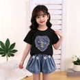 thumbnail image 2 of Pretxorve Kids Girls Outfit Set Summer Heart Short Sleeve Top with Denim Look Shorts 2 Piece Outfits 0-5Y, 2 of 4