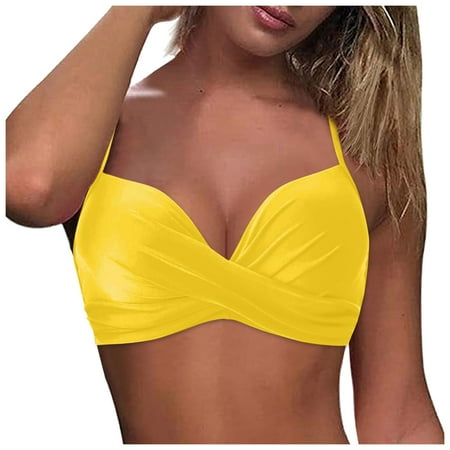 Gerichy Women Underwire Bikini Top Only Push Up Swim Top Bra Swimsuit Tops Padded Bathing Suit Top Yellow M
