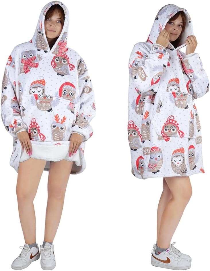 Moderong Wearable Blanket Hoodie, Oversized Flannel Comfy Sweatshirt for Adults,Warm Cozy Hooded Body Blanket
