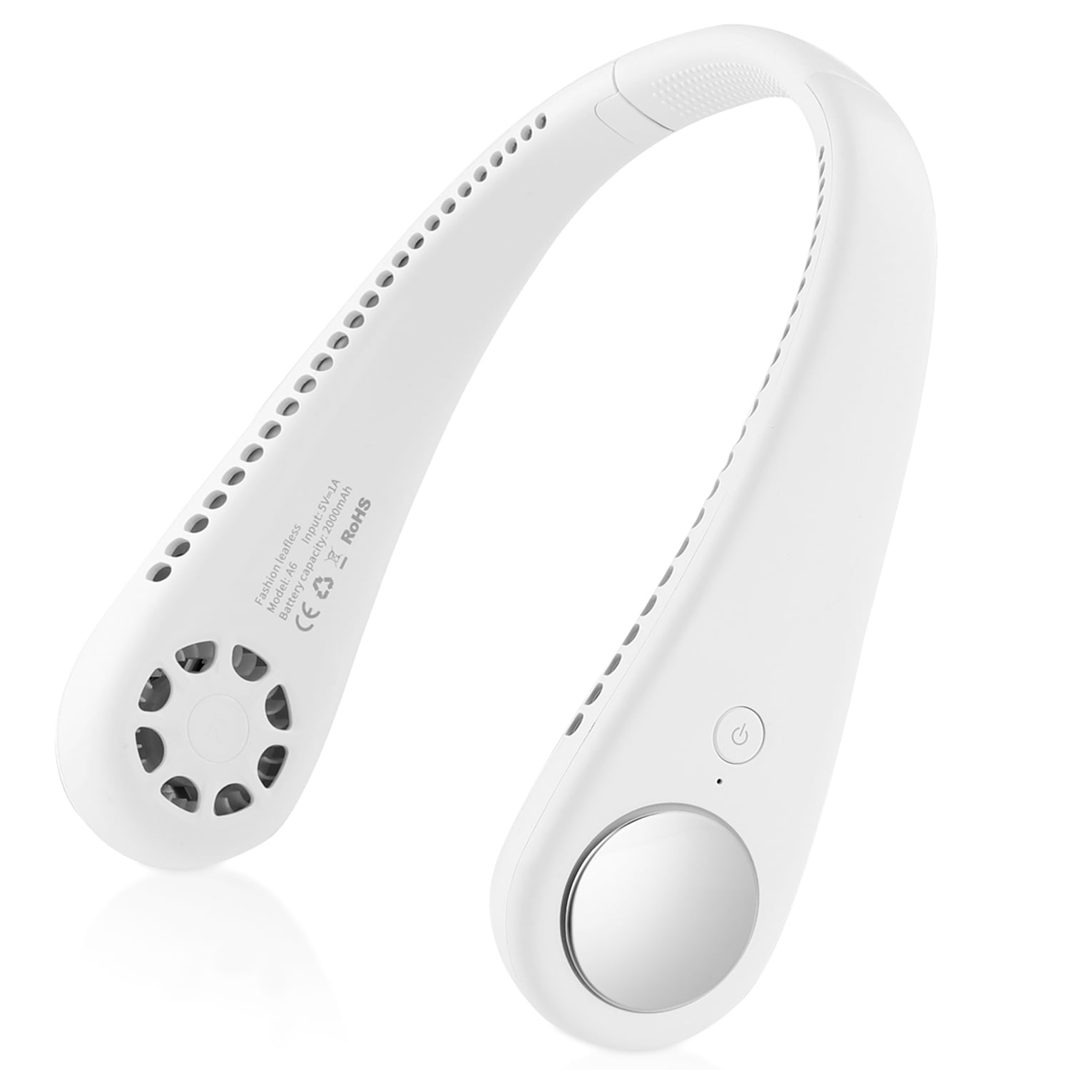 Zacro Portable Neck Fan, Hands Free Bladeless Neck Fan, 2000 mAh Rechargeable Battery Powered Personal Neck Fan, 4 Speeds, White