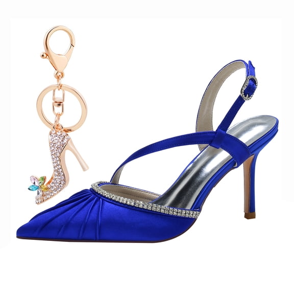 Women Pointed Toe High Heel Court Shoes 8.5CM Rhinestones Pleats Satin Party Dress Wedding Shoes