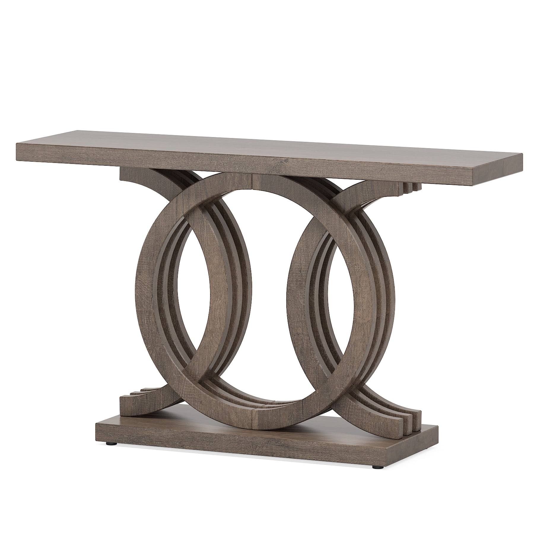 Fnova 55" Console Table with Geometric Base, Modern Wood Narrow Entryway Table Sofa Table for Living Room, Hallway, Foyer