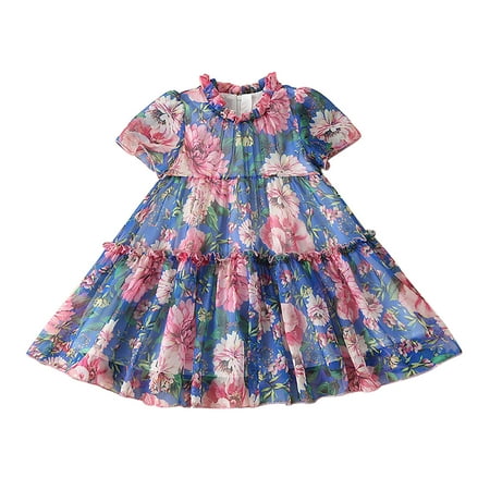 

Casual Dress for Girl Toddler Girls Dress Summer Short Sleeve Fashion Floral Prints Small Fresh Style Dress Princess Dress Casual Dress