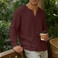 thumbnail image 4 of Mifsaly Mens Beach Shirts V Neck Long Sleeve Cotton Linen Shirt Lightweight Breathable Loose Fit Vacation Lounge Fashion T-Shirts Wine,XL, 4 of 8