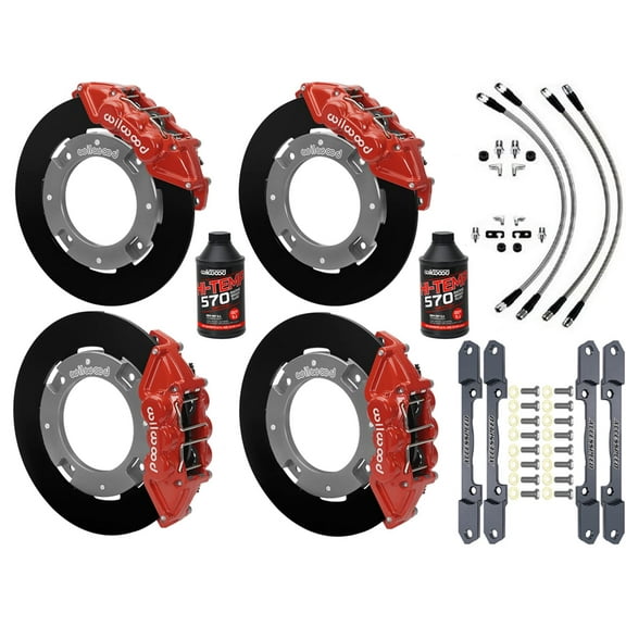 WILWOOD FRONT & REAR UTV BIG BRAKE Combo WITH RED UTV6 CALIPERS, PLAIN ROTORS & BRAKE FLUID FOR 2014-2023 POLARIS RZR XP1000 & RS1