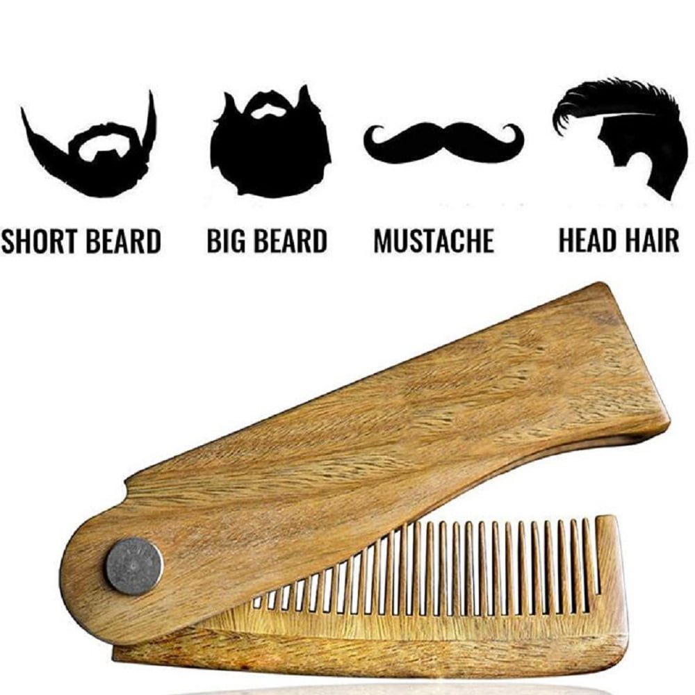 Folding Wooden Comb, Men's Hair, Beard & Mustache Comb, Pocket Sized