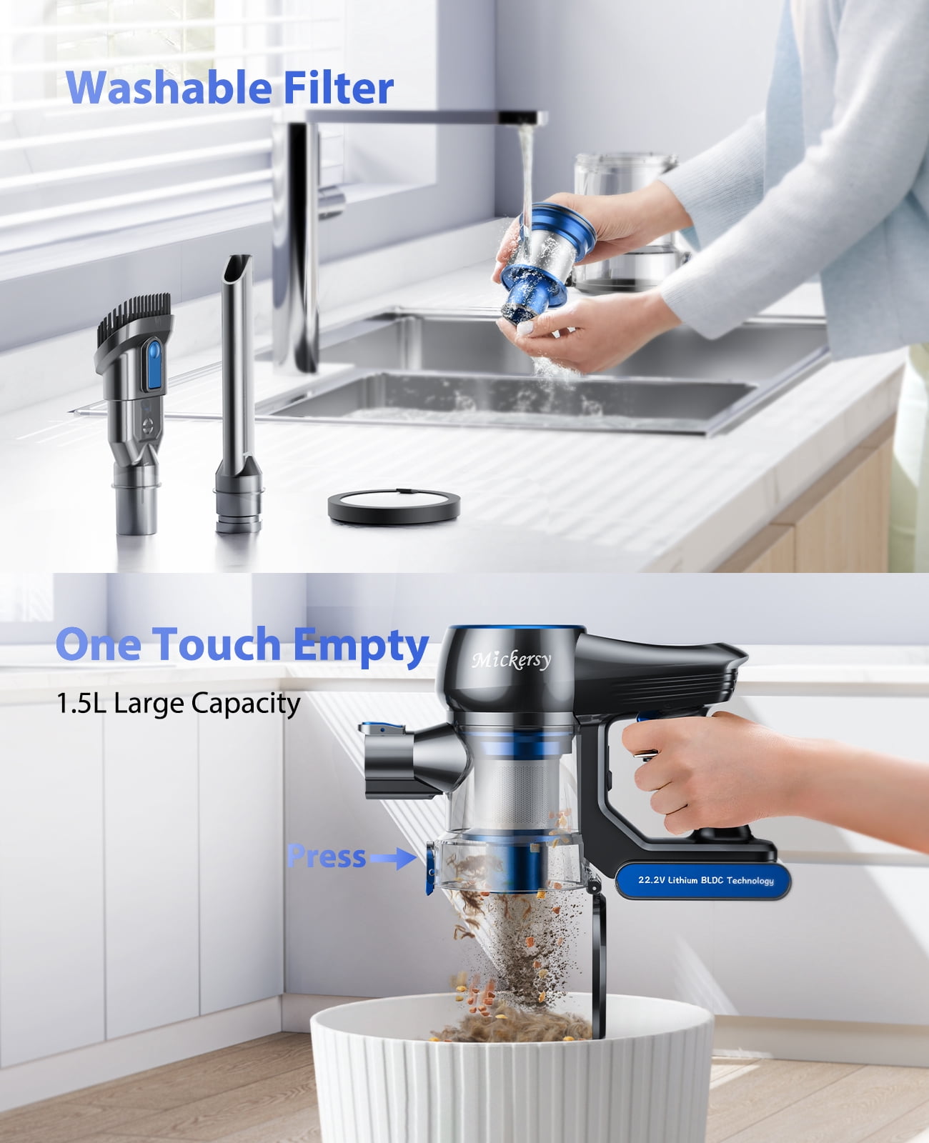 Cordless Stick Vacuum Cleaners 55mins 450W 40KPa with Touch Display Powerful Lightweight Vacuum Cleaner for Carpets Floors Pet Hair Home