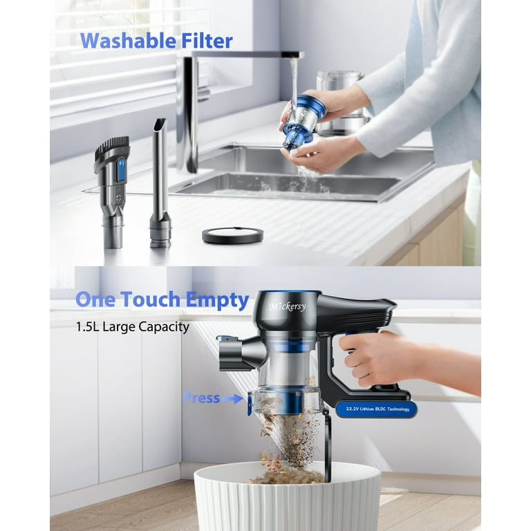 Mickersy Cordless Vacuum Cleaner, 450W Brushless Motor, 55min