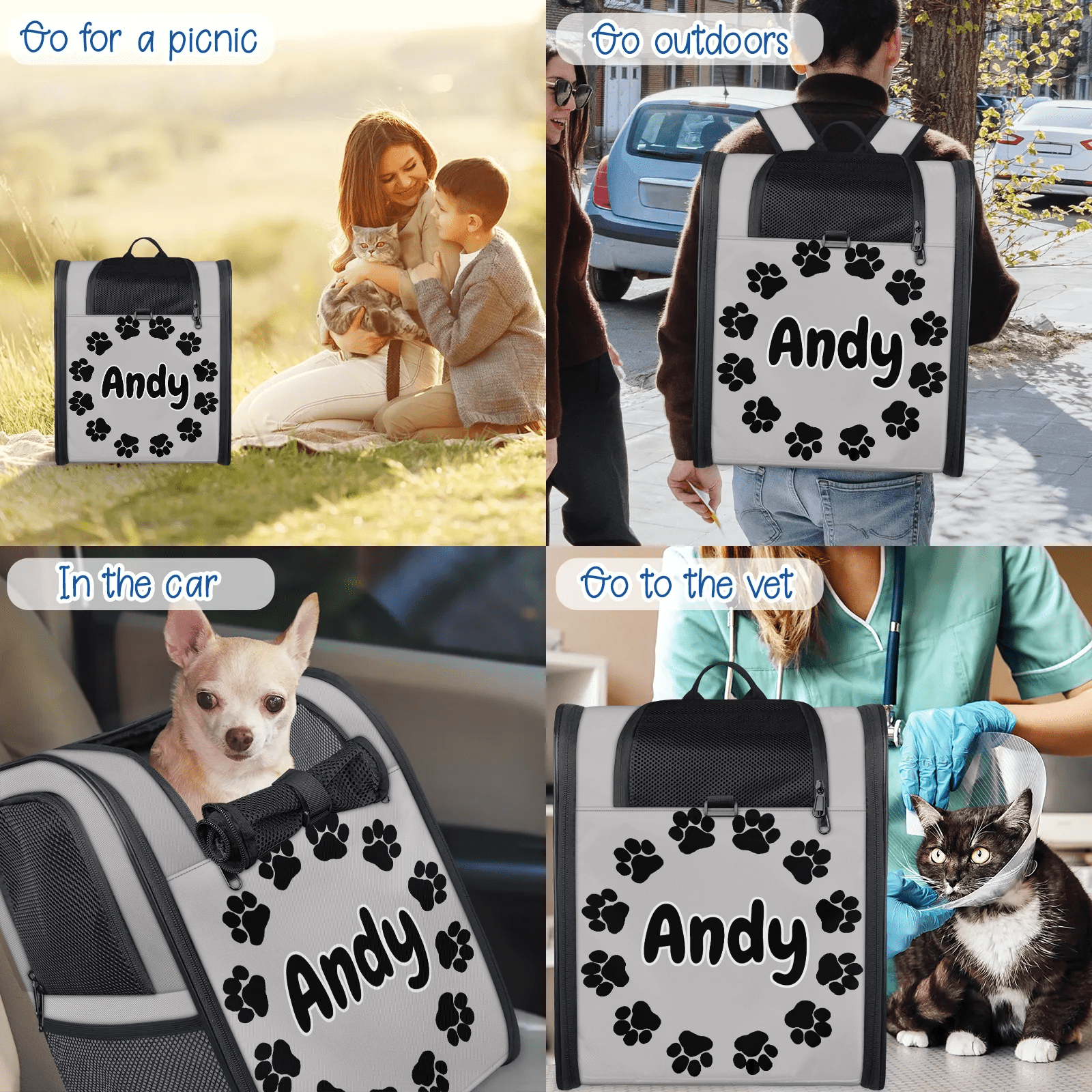 Custom Name Cat Carrier Backpack,Peresonalized Pet Backpack for Small Dogs & Cats Under 13lbs,Ventilated Pet Backpack Bag for Camping Biking Hiking Travel