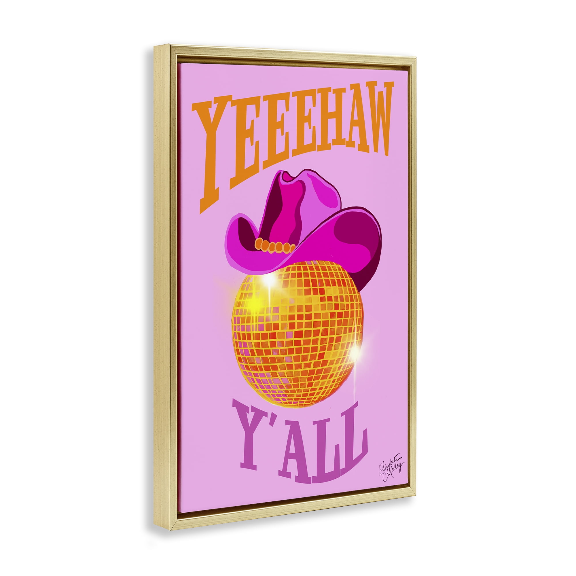 Stupell Industries Yeehaw Y'all Disco Cowboy Entertainment Painting Gold Floater Framed Canvas Art Print Wall Art, 21 x 31