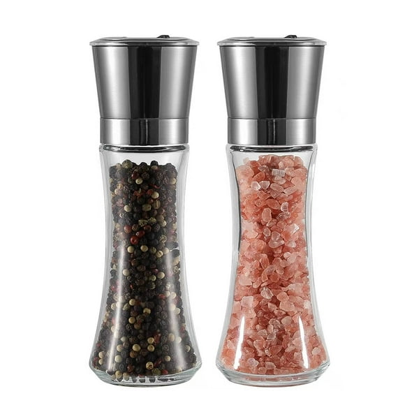 VEVOK CHEF Ensemble de Moulins à Sel et Poivre en Acier Inoxydable Noir avec Réglage de la Grossièreté, Moulin à Épices Rechargeable pour Cuisine Maison