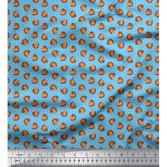 Soimoi Blue Cotton Jersey Fabric Dot & Coconut Fruits Print Fabric by the Yard 58 Inch Wide