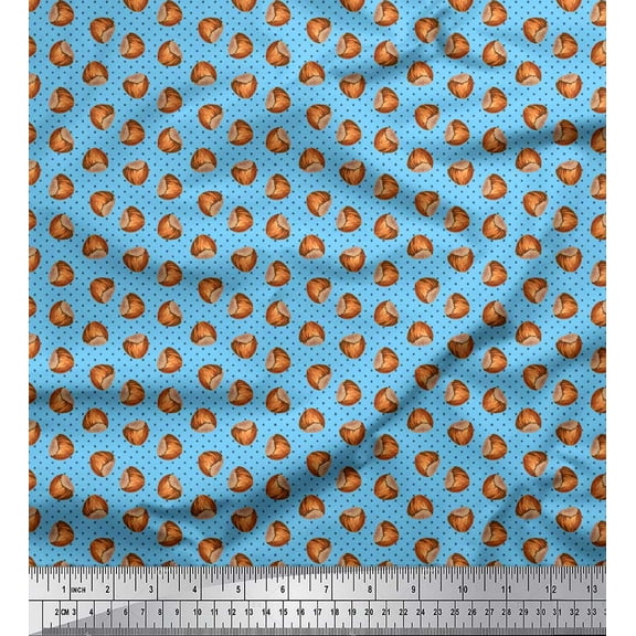 Soimoi Blue Cotton Duck Fabric Dot & Coconut Fruits Printed Craft Fabric by the Yard 42 Inch Wide
