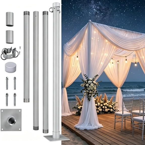 Yescom 10 Ft String Light Poles for Outside Heavy Duty Resort Event Wedding Party Garden Decor Patio Sun Shade Silver