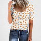 thumbnail image 4 of Tops de Cuello Redondo para las Mujeres Botón Hasta Manga Corta Suelta Camiseta de Imitación Algodón Estante, Top Casual para el Hogar Diario Y el Trabajo, 4 of 5