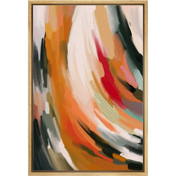 IDEA4WALL Framed Canvas Print Rainbow Pastel Paint Stroke Swirl Abstract Wall Art Modern Multicolor Artwork Decor Bohemian Relax/Zen for Living Room, Bedroom, Office - Natural 16"x24"