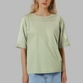 thumbnail image 2 of MIXUE Boho Tops For Women Summer Solid Color Round Neck Short Sleeve Loose Casual Yoga Sports Soft T-shirts Outwear,Green,M, 2 of 5