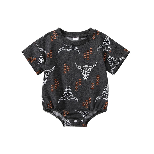xiaxaixu Barboteuse pour Bébé Garçon, Manches Courtes Col Rond Imprimé Bull Head Combinaison d'Été pour Usage Quotidien