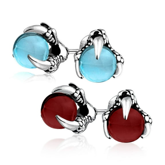 Bling Jewelry Mens Set of 2 Gothic   Dragon Claw Red Aqua Blue Ball Stud Earrings