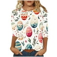 thumbnail image 2 of Cavosen Happy Easter Womens Dressy Tops 3/4 Length Sleeves Summer Plus Size Eggs Floral Print Pullover Blouse Round Neck Festival Shirts Vacation Holiday Tee Shirts Casual 3XL, 2 of 5