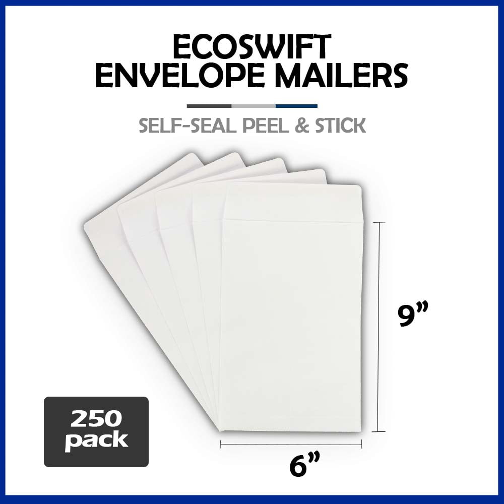 EcoSwift Brand Premium Self-Seal Paper Envelope 6 in. x 9 in., Solid White, 250-Pack