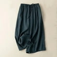 thumbnail image 2 of POIUYTR Cotton Linen Pants for Women High Waisted Elastic Drawstring Wide Leg Capri Pants Casual Comfy Loose Lounge Cropped Palazzo Trousers with Pockets, 2 of 5