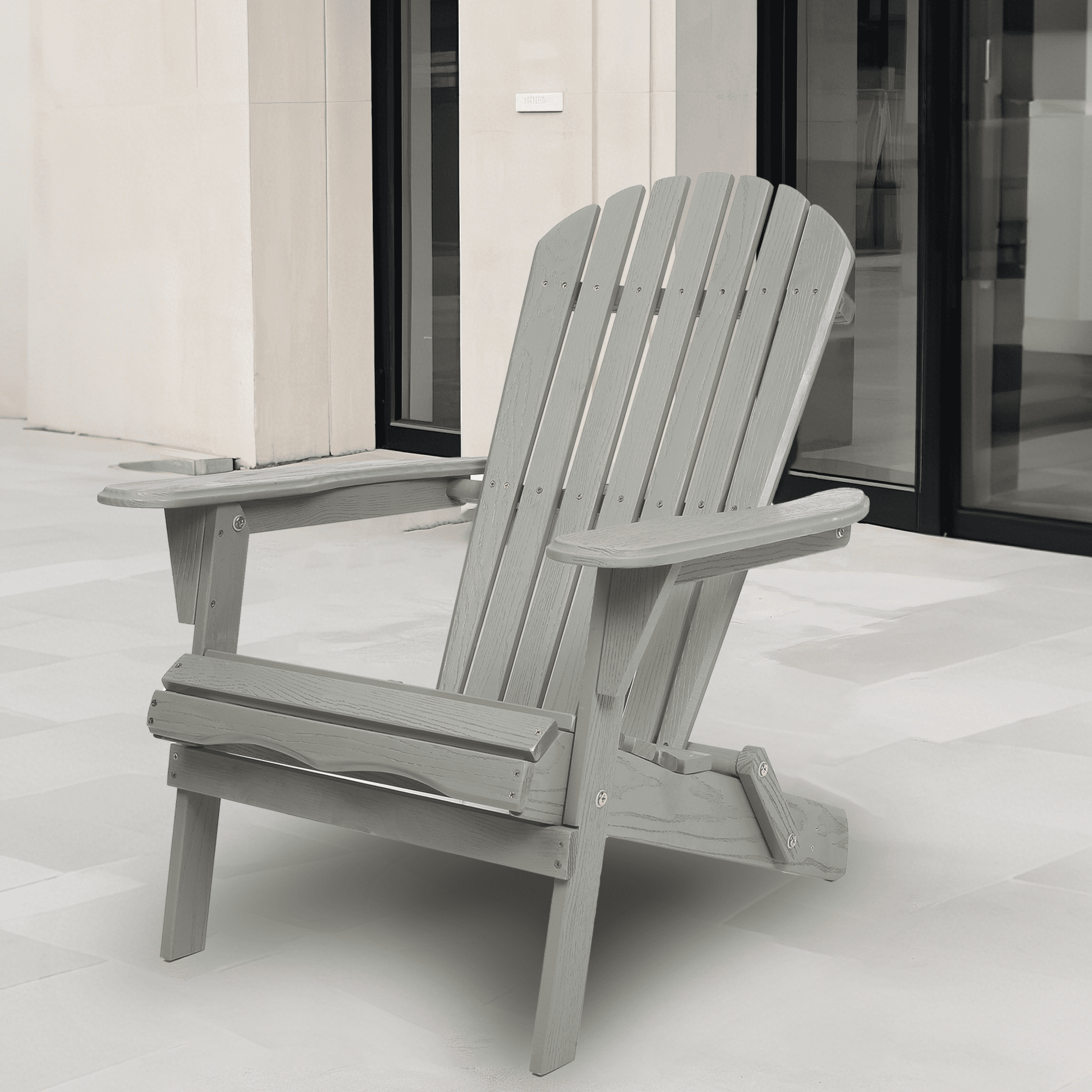 Outdoor Folding Adirondack Chair Set of 2, Solid Hemlock Wood Patio Lounge Chair, Embossed Grain Garden Deck Lawn Chair