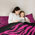 thumbnail image 6 of Feelyou Fashion Zebra Print Bedding Comforter Set, Deep Pink Lines Abstract Twin Comforter Sets, Teens Kids Boys Girls Reversible Bedding Set, Luxury Bedroom Decor, 2-Piece, 6 of 9