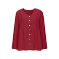 thumbnail image 4 of Kingdiese Womens V Neck Solid Color Long Sleeved Button Down Blouse Casual T Shirt Loose Tees for Women, Size L, 4 of 5