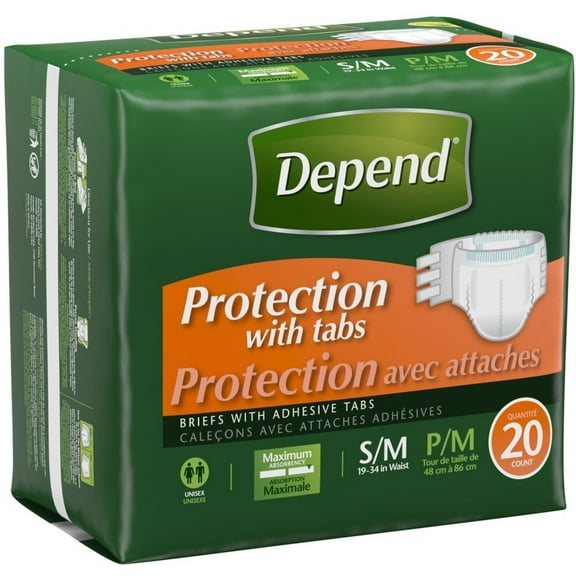 Depend Protection Incontinence Underwear With Tabs, Unisex, Maximum Absorbency, Small/Medium, 20 Ct, Pack of 6