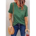thumbnail image 2 of ABPHQTO Camiseta de mujer mezcla de algodón con cuello redondo y agujeros verdes, 2 of 5