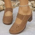 thumbnail image 2 of Dakaela Clogs for Women Closed Toe Chunky Heels Mules Cutout Hollow Slip on Slides Loafer Shoes Arch Support Summer Heeled Sandals Brown 7.5, 2 of 9