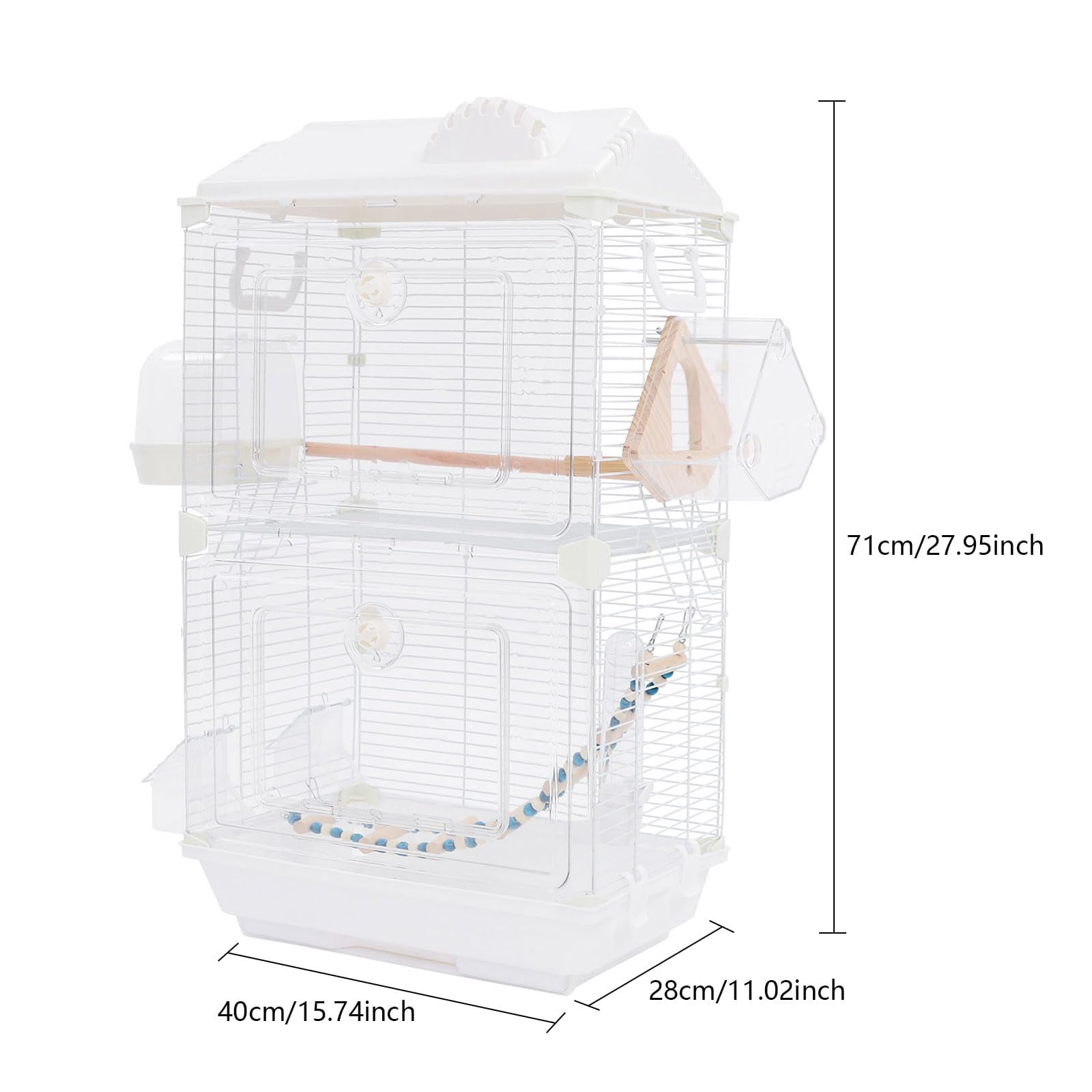 Miumaeov Two-Tier Bird Cage, 30 Inch Pigeons Parrot Birdcage with Safe Rotary Door Lock, White Parakeet Cage for Small to Medium Birds, Easy Access Double Doors