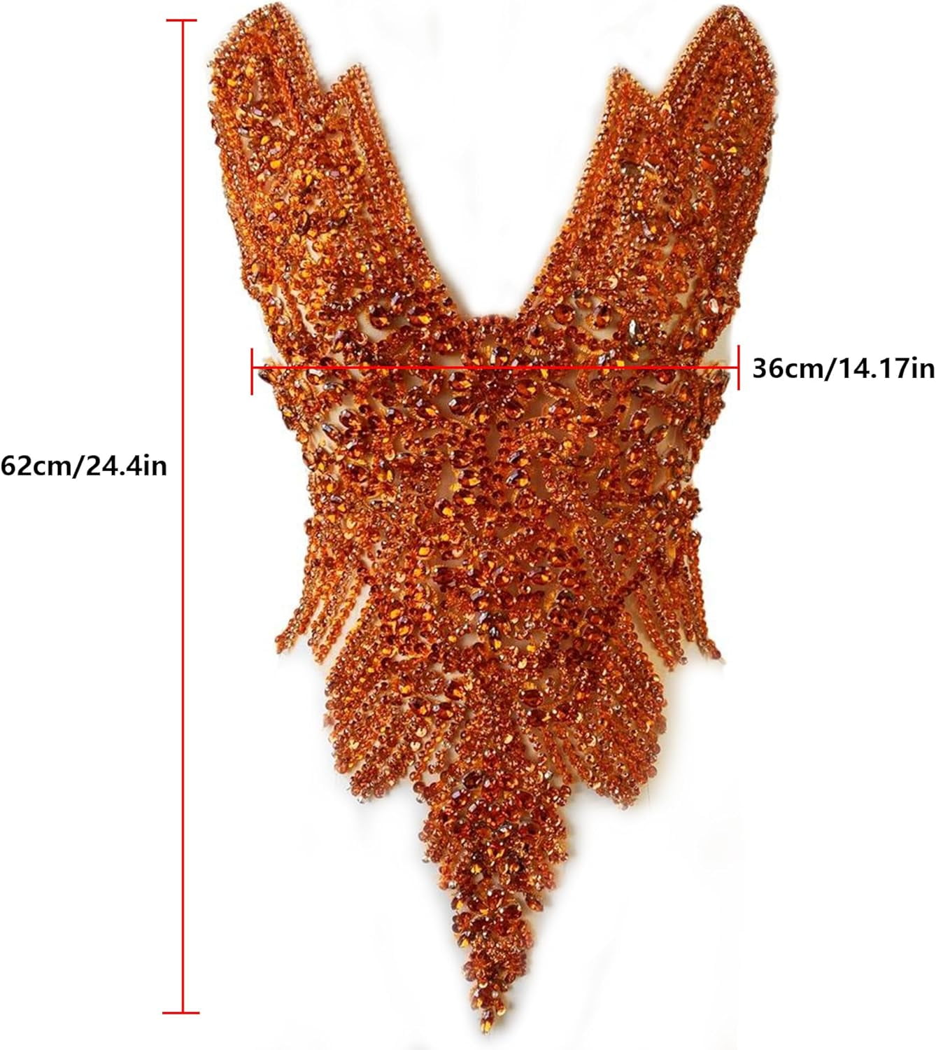 Handmade Rhinestone Applique: 3D Rhinestone Fabric Patches - Dress Appliques Beaded Embroidered Trim, Bodice Applique for Sewing Clothes Wedding Bridal Dress Decorative, 24.4x14.17inch (Orange)