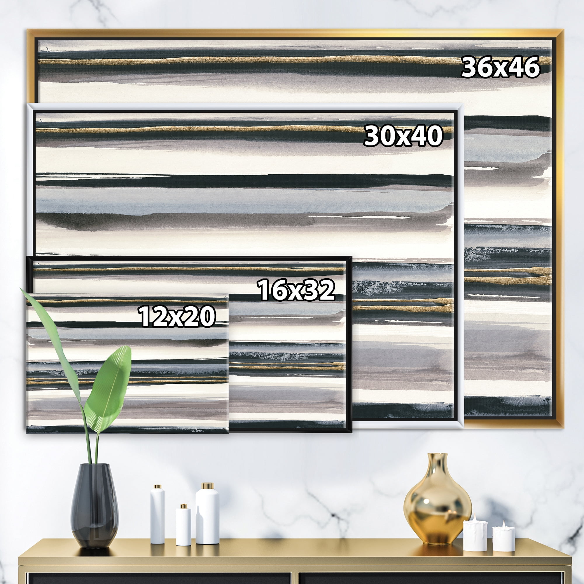 Designart ' Gold Watercolor Amethyst I ' Modern & Contemporary Framed Canvas