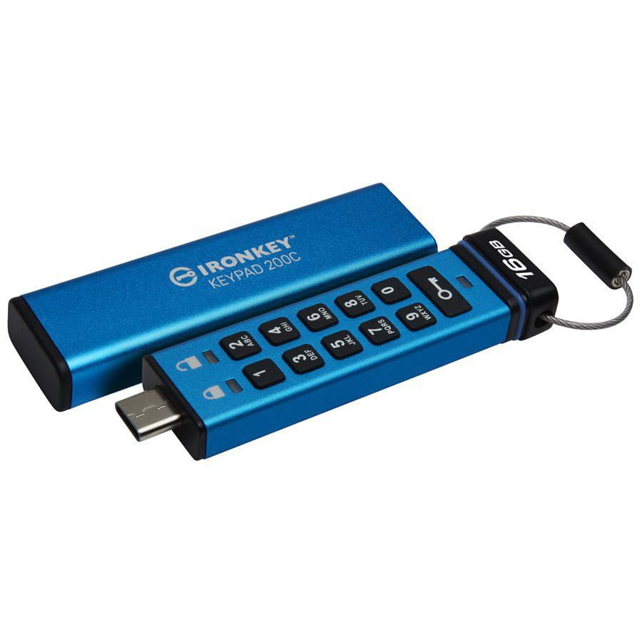 Kingston Ironkey Keypad 200 Clé USB cryptée USB-C 16 Go | Indépendant du système d'exploitation | FIPS 140-3 niveau 3 | XTS-AES 256 bits | Protection BadUSB et Brute Force | Option multi-broches | IKK